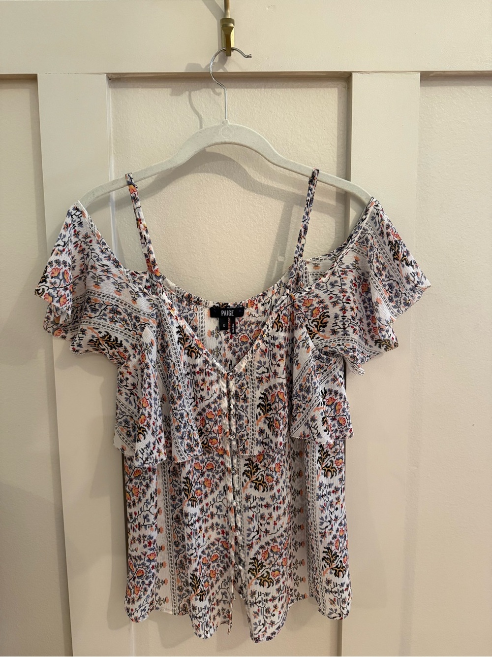 PAIGE White Floral Cold-Shoulder Ruffle Camisole